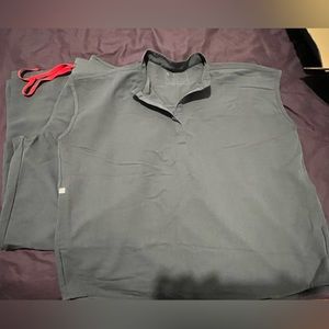 Large Kade Pants, Medium Rafael Top Dark Olive Figs Scrubs